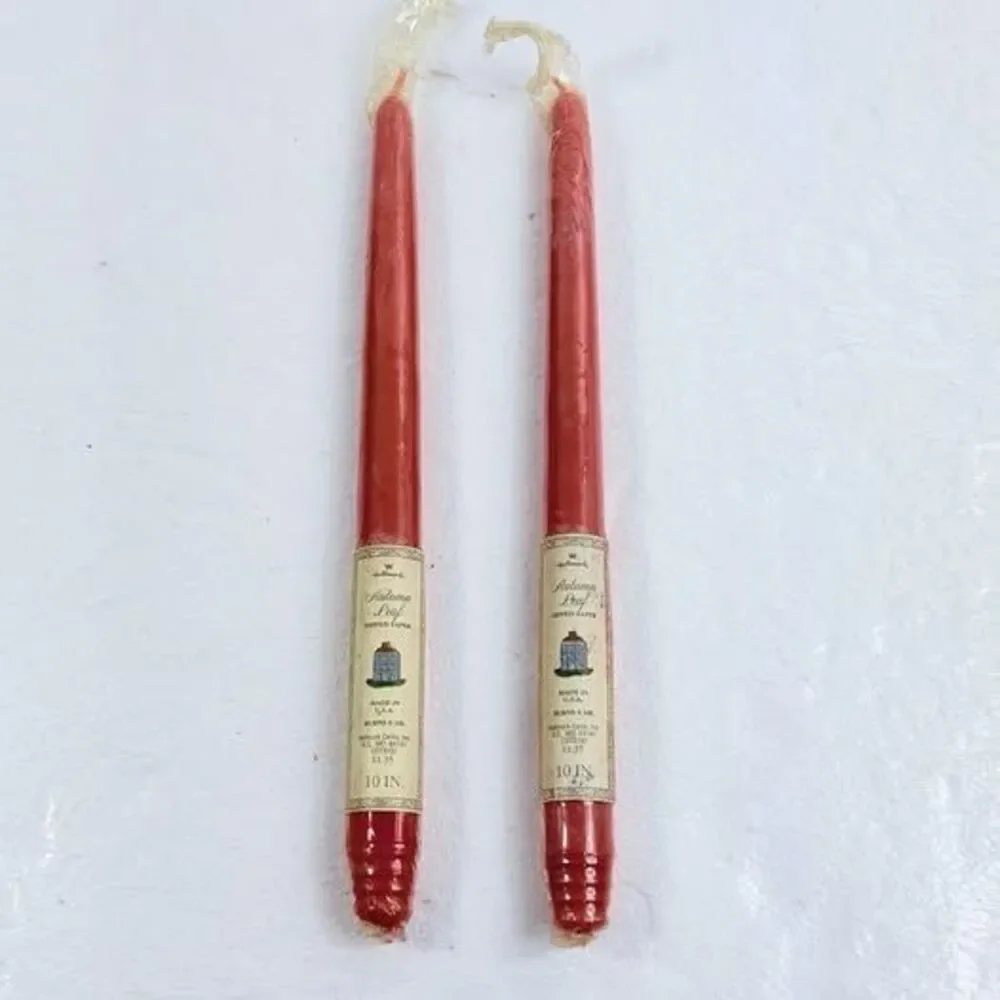 Vintage Hallmark Autumn Leaf Pink Table Candles Made In USA Burns 6 HRS 10